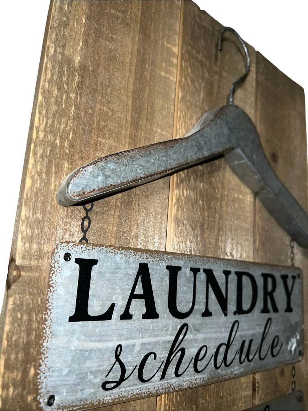 Laundry Schedule Wall Sign - White & Brown Rustic Hanger Plaque.    New